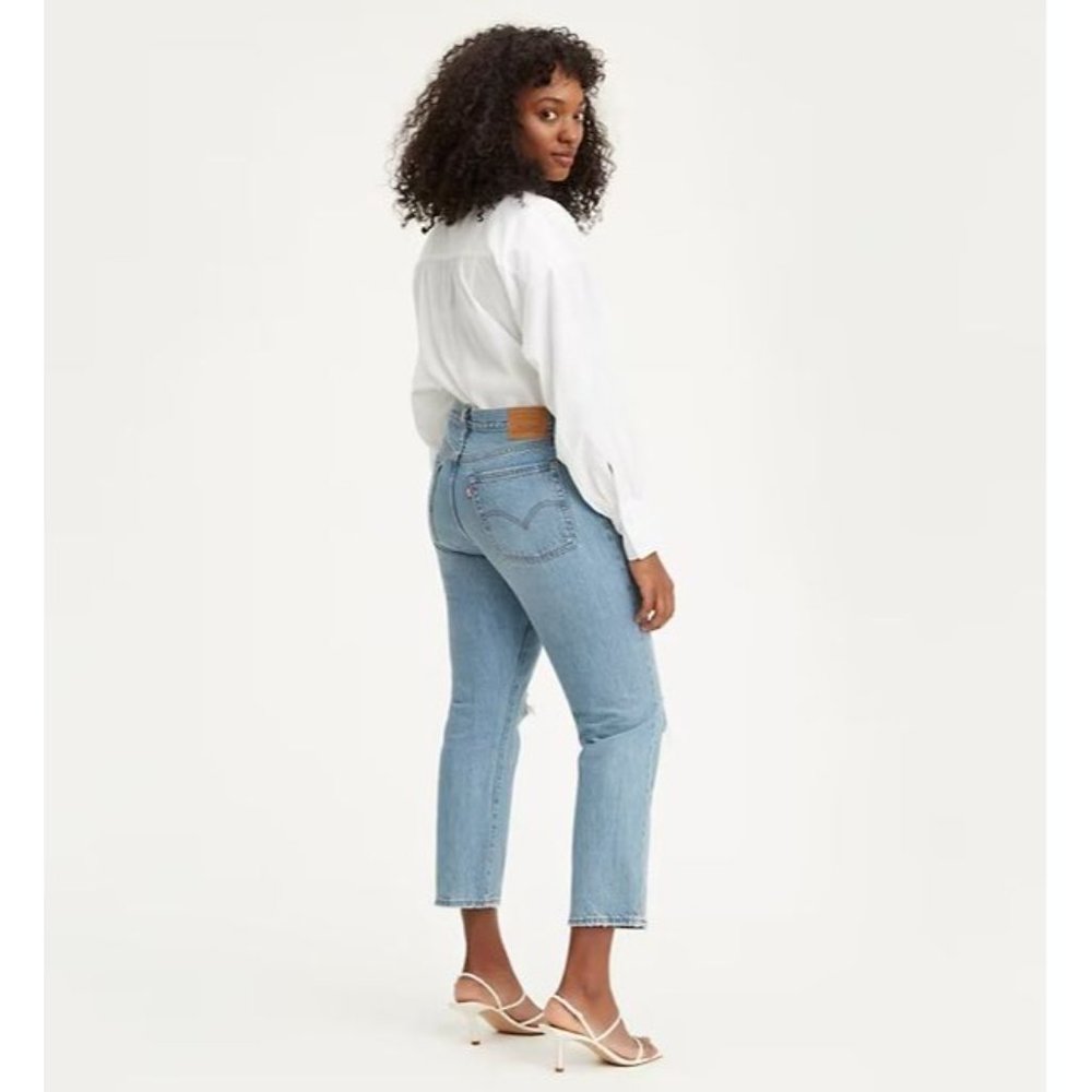 Levi's Womens 31 Blue Medium Wash Denim Distressed Wedgie Fit Straight Jeans - Picture 11 of 11